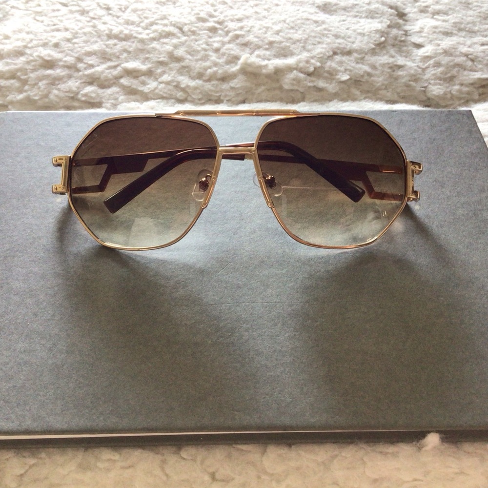 NYS Collection Mens Aviator Double Bridge Gold Metal Studded Frame Sunglasses